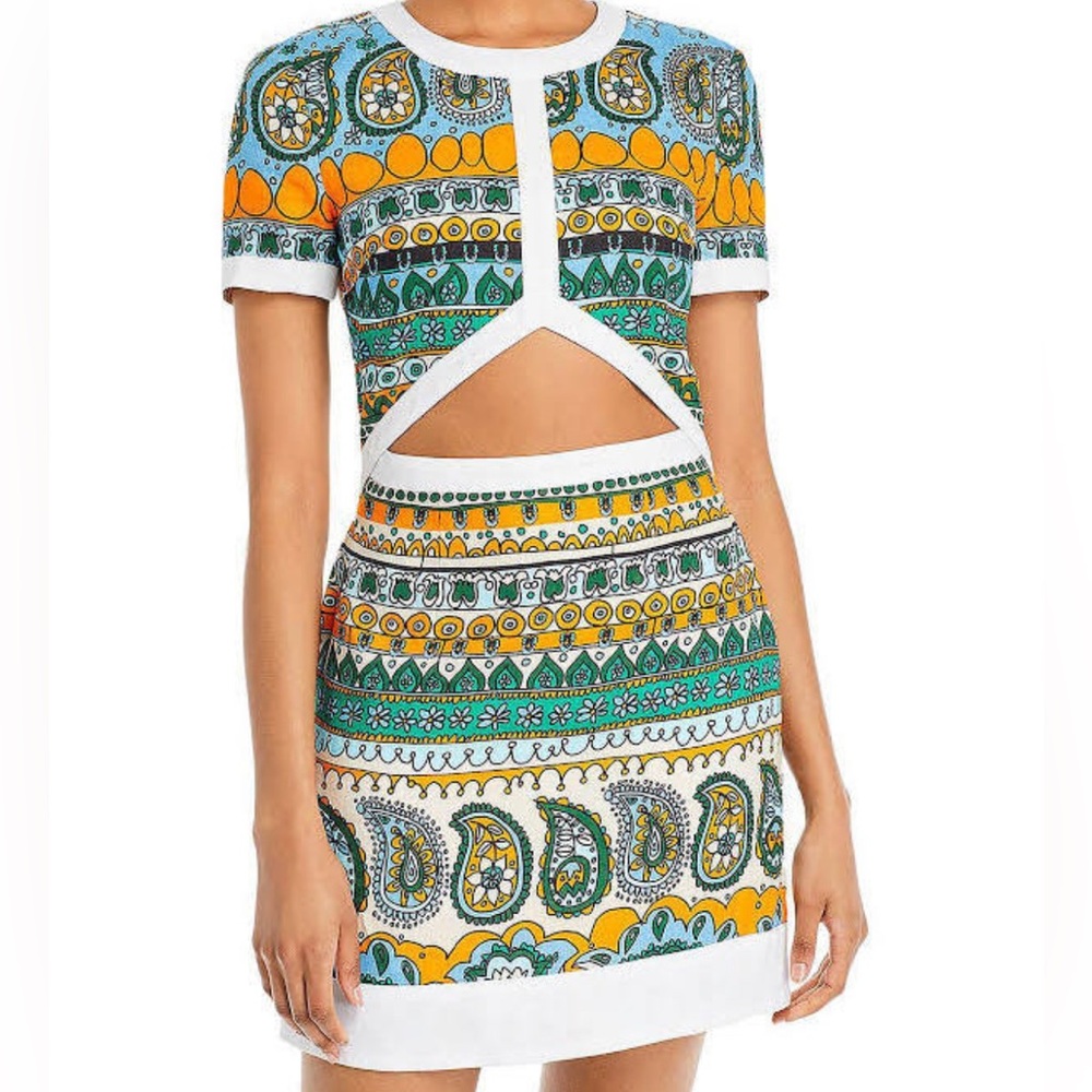 STAUD Green and Orange Sheath Mini Dress for Night Out